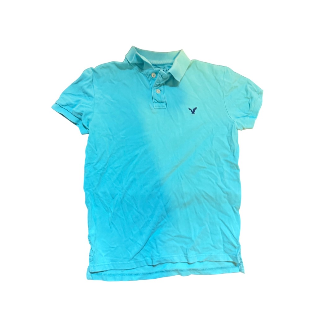 American Eagle Outfitters Mens Athletic Fit Polo Shirt Turquoise Blue Y2K Small